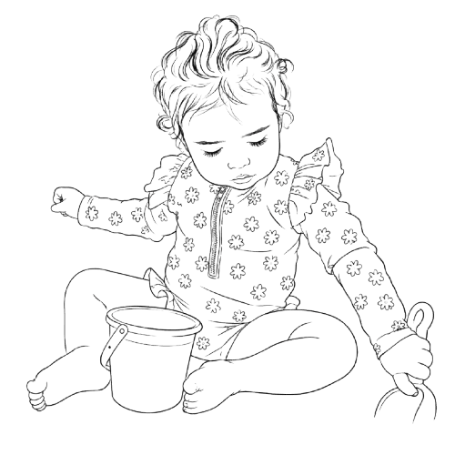Hand-drawn line art portrait of a child