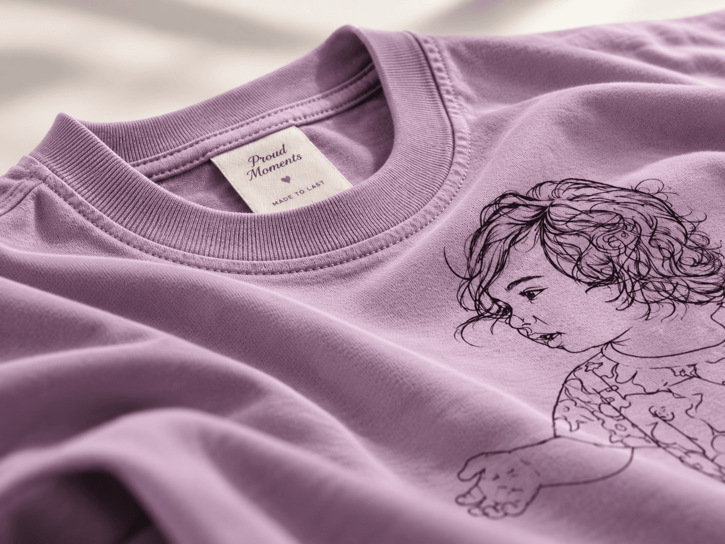 Close-up of the fine line art print on premium shirt fabric